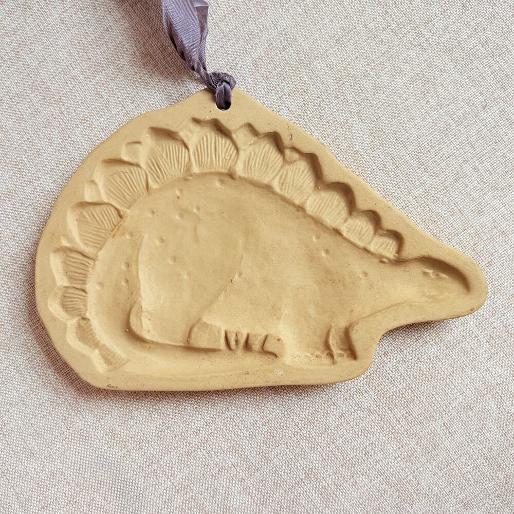 Dinosaur Ornament Stegosaurus Brown Bag Cookie Art Ceramic 7in Wall Hanging Deco